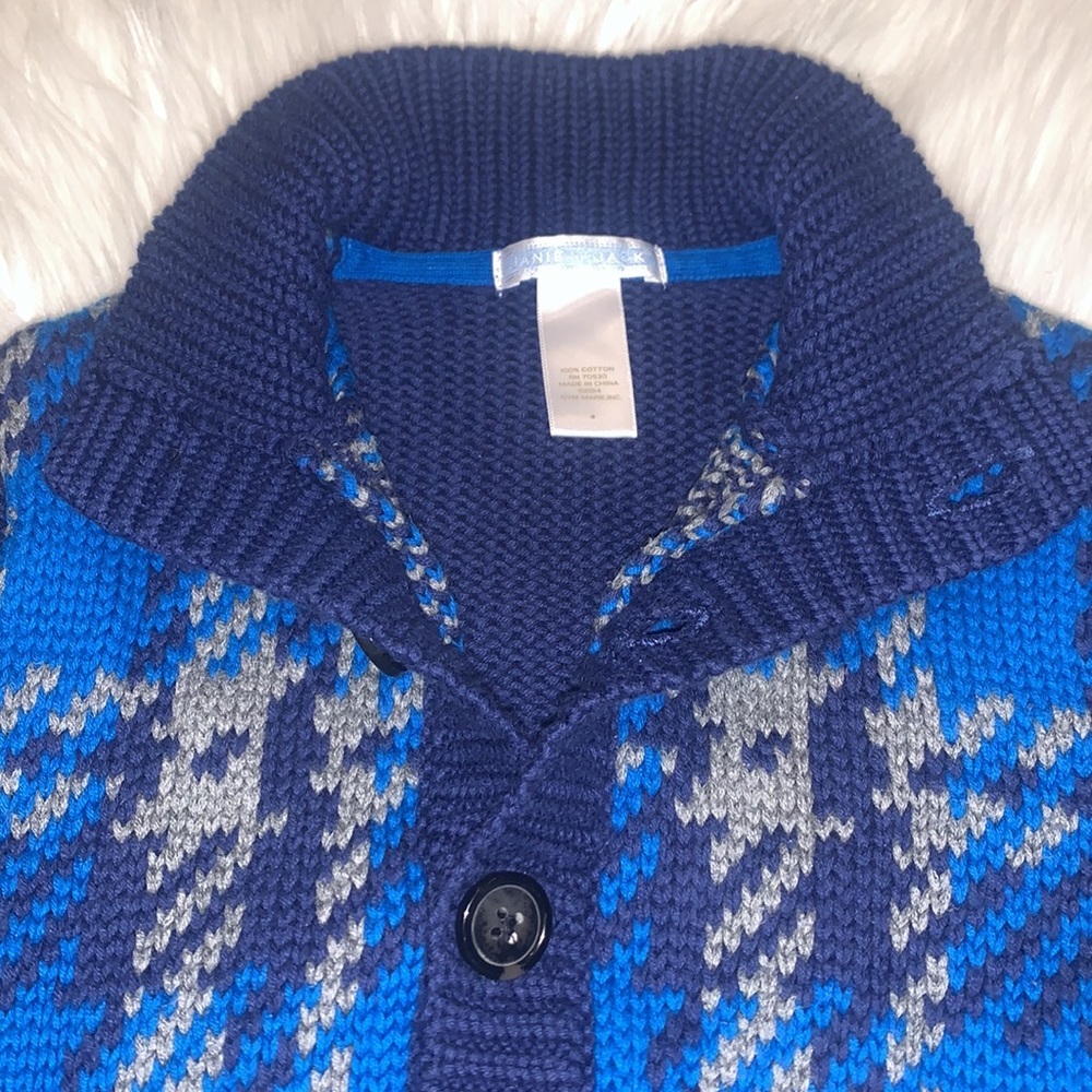 Janie and Jack Boys Plaid Chunky Knit Cardigan Sweater Size 4 Blue/Navy - Picture 4 of 7
